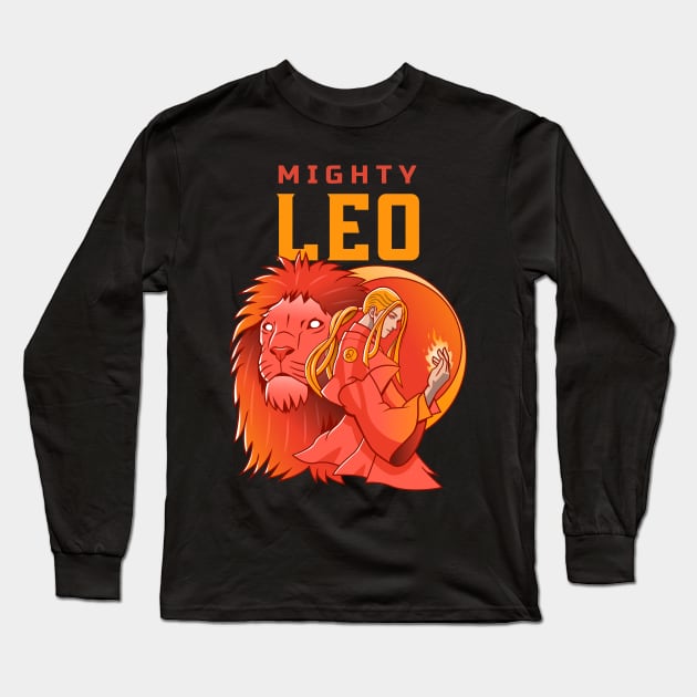 Leo The Mighty Powerful Zodiac Sign Long Sleeve T-Shirt by Science Puns